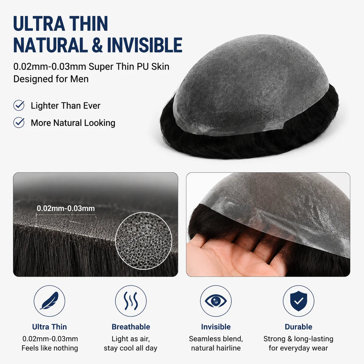 Ultra Thin Skin Hair System for Men | Invisible Human Hair Toupee